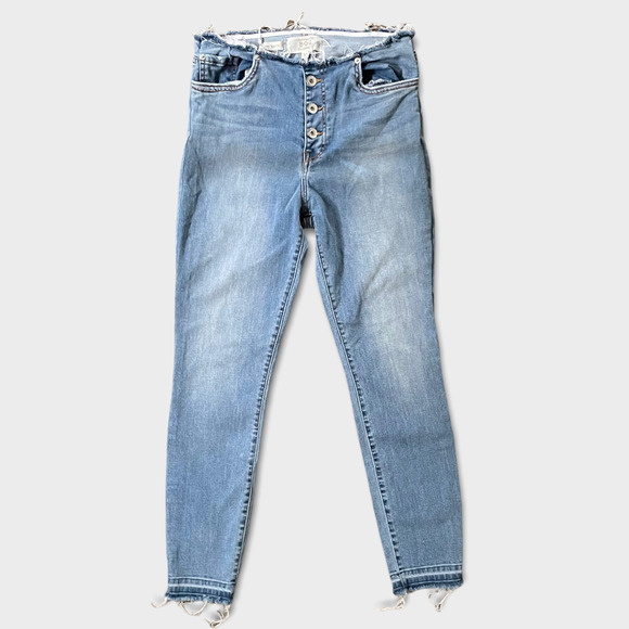 Band of Gypsies Denim - Band of Gypsies Light Blue Distressed Frayed Hem Button Fly Skinny Jeans Sz 30